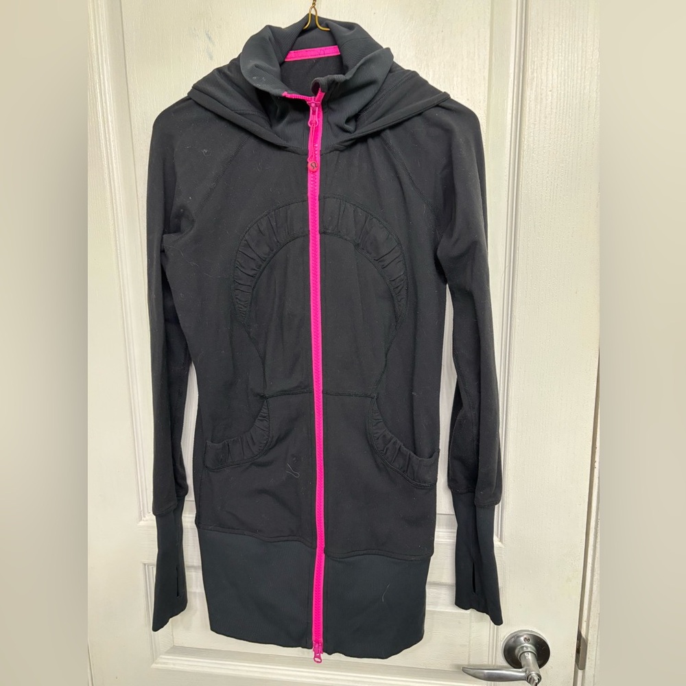 Lululemon Women's Pink Full Zip Long Jacket With Ruch Detailing.  Size 6.